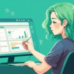 ¿Cómo optimizar mi sitio web para búsquedas en Google Shopping? Palabras clave: Google Shopping, feed, productos, SEO, ventas. Descripción: Un diseñador configurando un feed de productos para Google Shopping en su computadora. La pantalla muestra listados de productos y métricas de ventas. Fondos verdes con el eslogan
